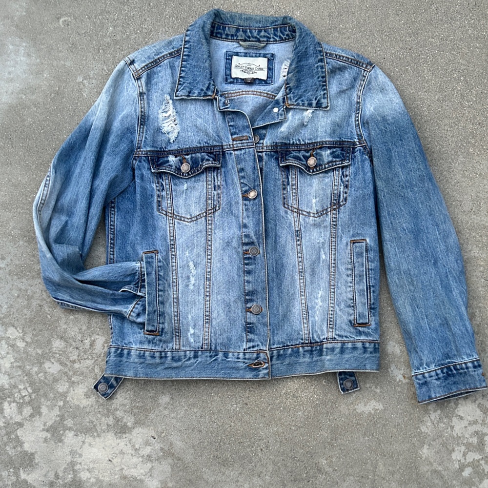 Distress Denim Jean Jacket Oversized Boyfriend  Fit size M